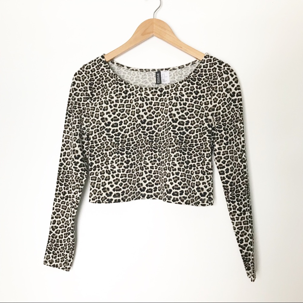 NWOT H&M Leopard Print Long Sleeve Crop Top - M